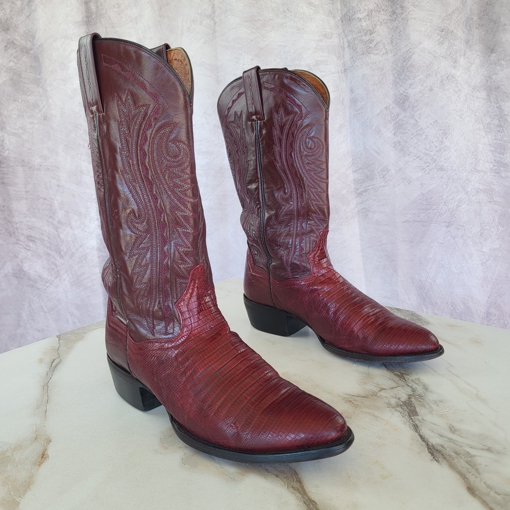 Dan Post Classic Teju Lizard Oxblood Size 9 D Western Cowboy Boots